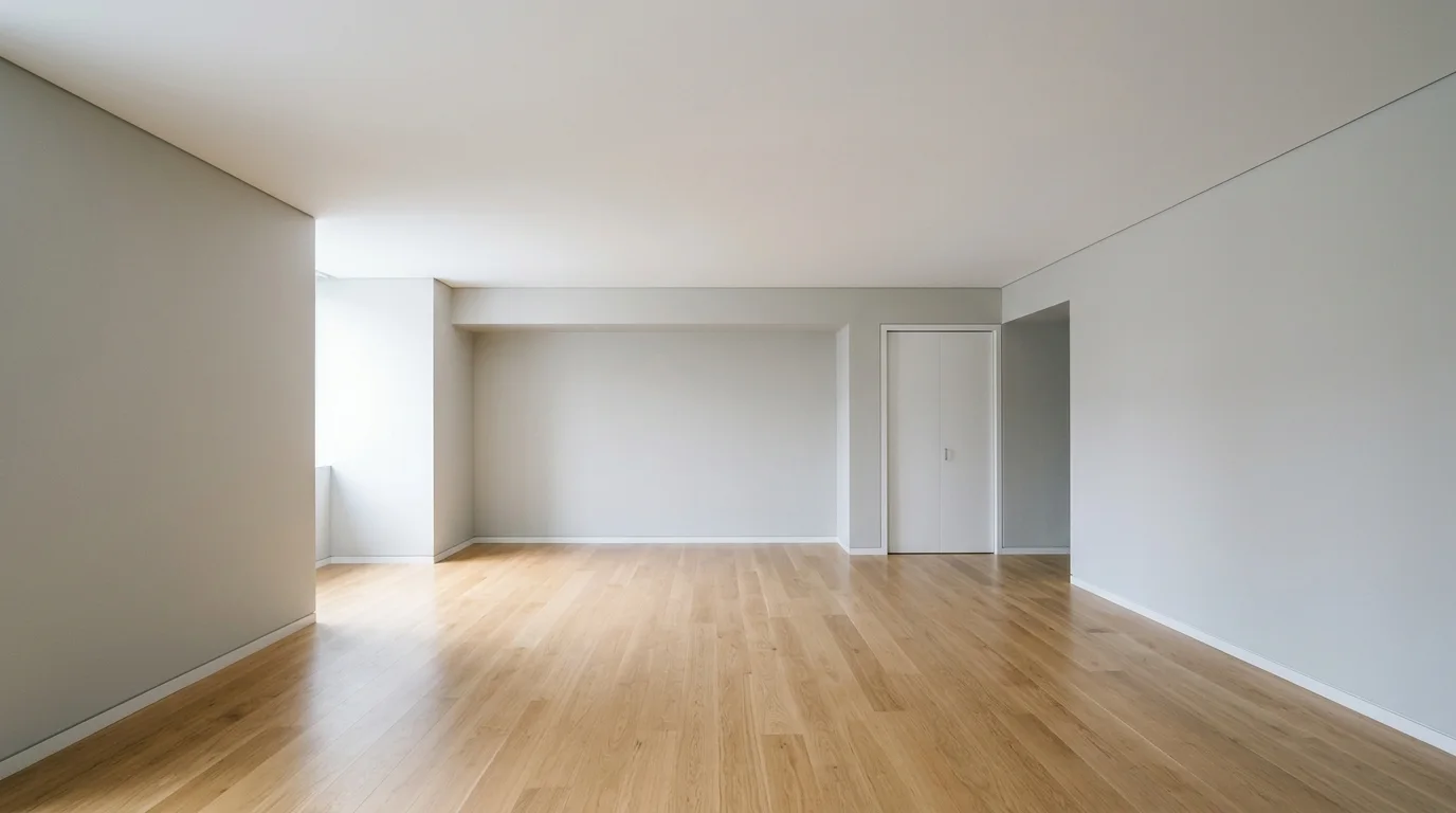 An empty, finished basement room with smooth, closed ceiling and neutral walls, illuminated by daylight.